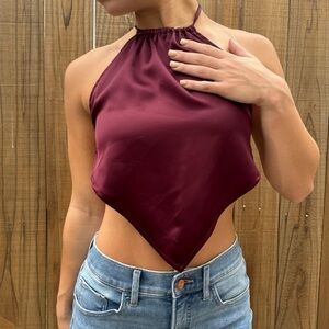 Boutique Maroon Scarf Silk Top